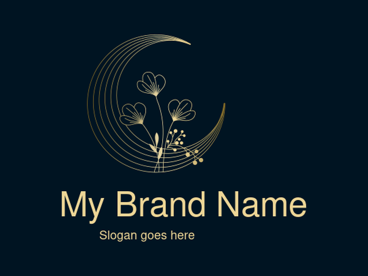 Elegant Golden Crescent Moon with Delicate Flowers and Berries Logo Design for Luxury Home Decor and High-End Floral Arrangements
